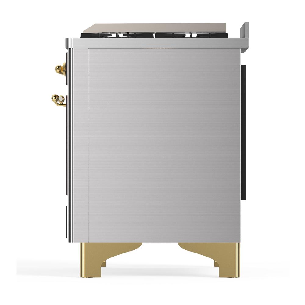 ILVE UM36FNR3SSGLP Majestic III 36 inch Dual Fuel Range with 6 Black Brass Burners and Griddle, Dual Function Burner up to 25,000 BTU (Triple Glass Door, Stainless Steel, Brass, Liquid Propane)