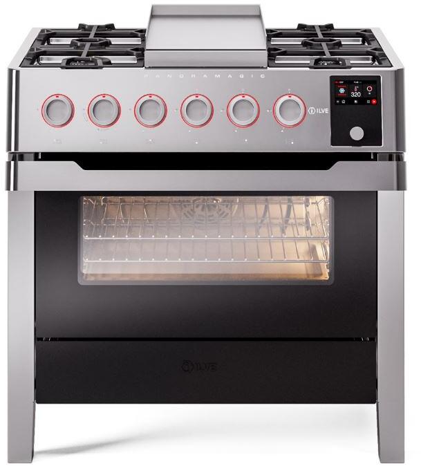 Panoramagic 36 Inch Dual Fuel Natural Gas Freestanding Range in Stainless Steel with Trim