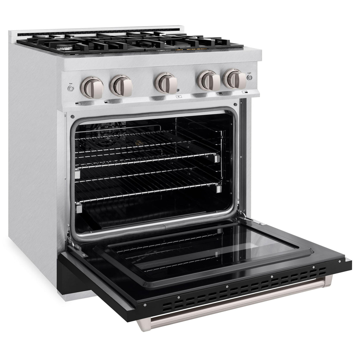 ZLINE 30 in. 4.2 cu. ft. Classic Dual Fuel Range with 4 Burner Gas Cooktop and Electric Convection Oven in DuraSnow' Stainless Steel with Black Matte Door (CDRS-BLM-30)