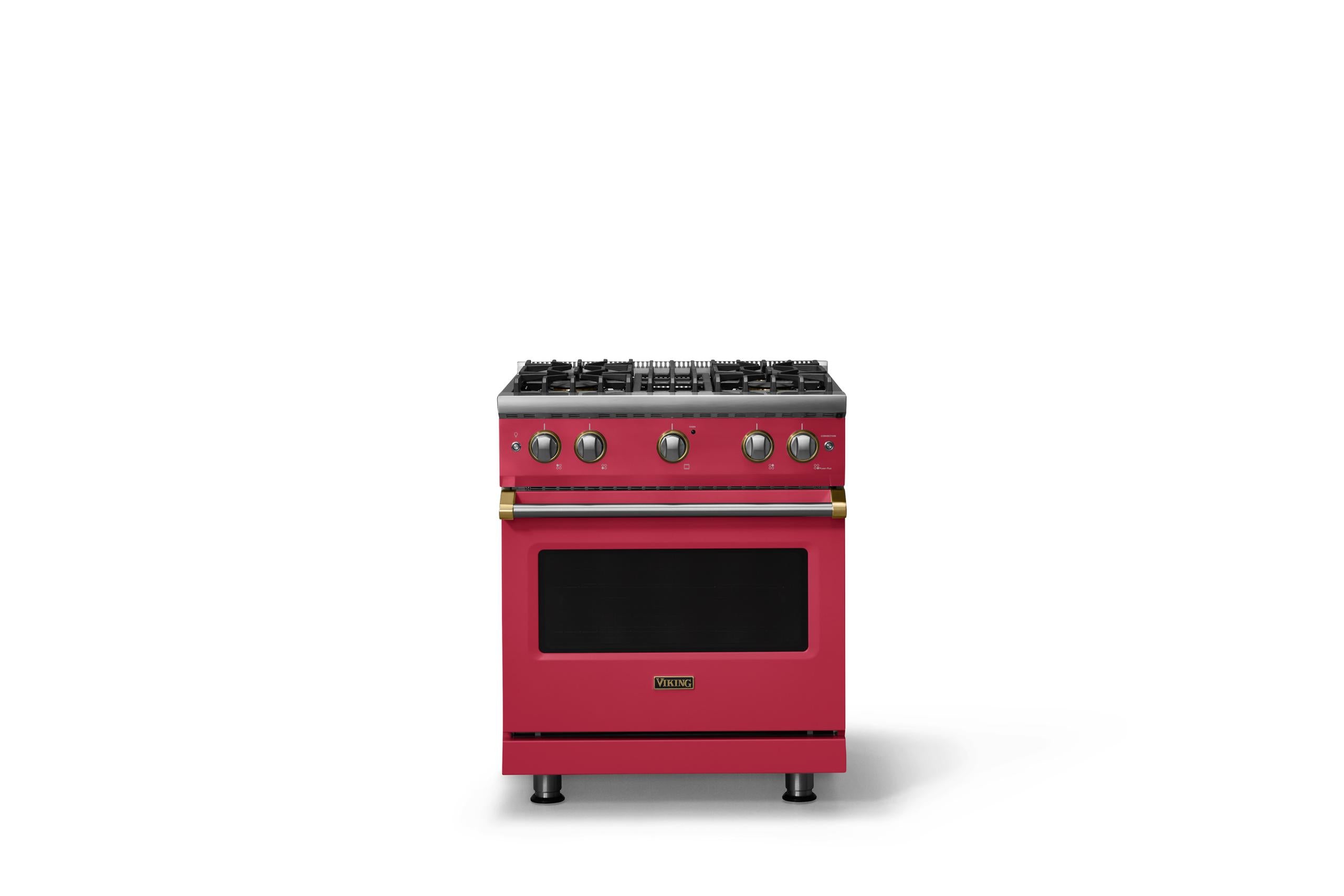30"W. Sealed Burner Gas Range (Finish: Valentine, Trim: Brushed Brass, Fuel: Natural Gas)