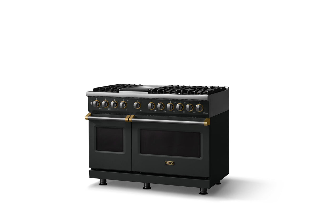 48"W. Dual Fuel Range (Burner: 6g, Finish: Antique Bronze, Trim: Polished Chrome, Fuel: Propane)