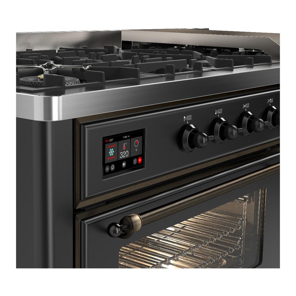 ILVE UM60FNR3MGBLP Majestic III 60 inch Dual Fuel Range with 9 Burners and Griddle, Dual Function Burner up to 25,000 BTU (Liquid Propane, Triple Glass Door, Graphite Matte, Burnished)