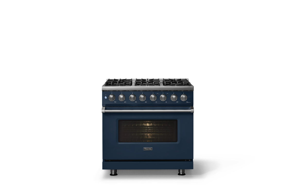 36"W. Dual Fuel Range (Burner: 6b, Finish: Slate Blue, Trim: Polished Chrome, Fuel: Natural Gas)