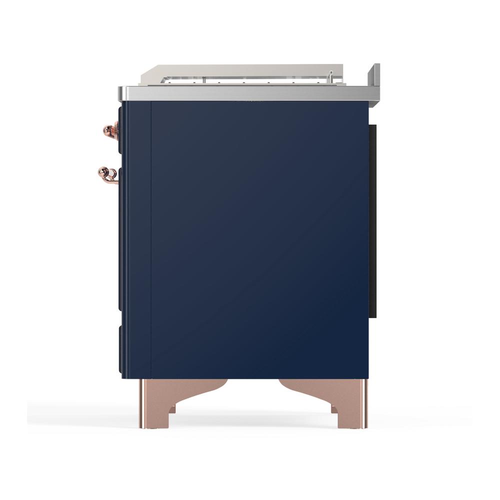 ILVE UM48FSQNR3MBPLP Majestic III 48 inch Dual Fuel Range with 5 Black Brass Burners, Griddle and French Top, Dual Function Burner up to 25,000 BTU (Liquid Propane, Solid Door, Midnight Blue, Copper)