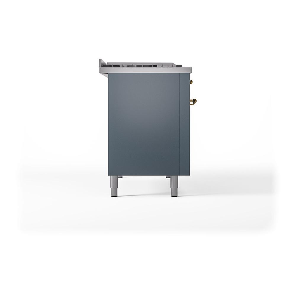 ILVE UN48FQNMPBGG Nostalgie II Noblesse 48 inch Dual Fuel Range (8 Sealed Burners + Griddle, Natural Gas, Solid Door, Blue Grey, Brass)