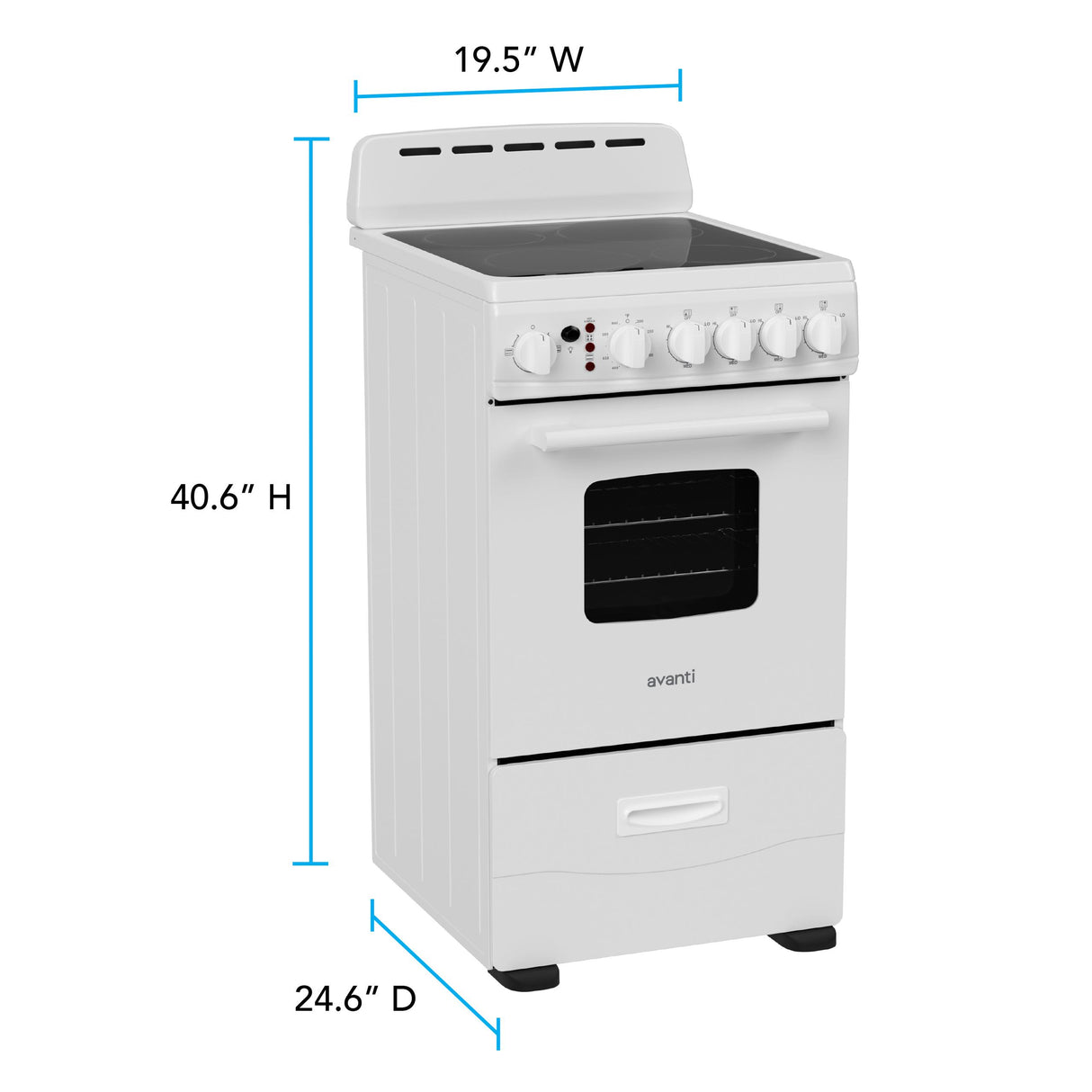Avanti 20-Inch Freestanding Electric Range with Ceramic Glass Cooktop, in White (CERU200P0W)