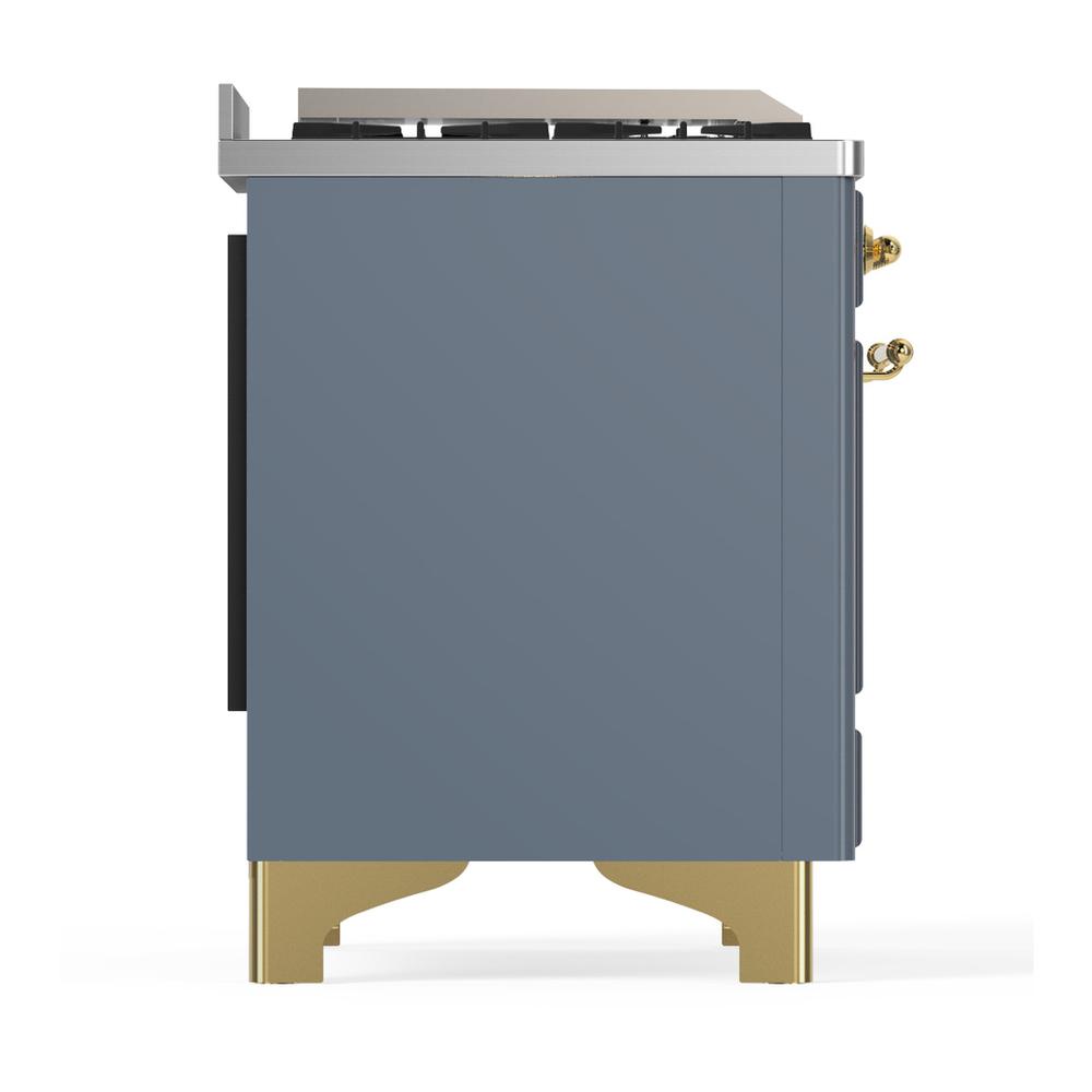 ILVE UM36FNR3BGGLP Majestic III 36 inch Dual Fuel Range with 6 Black Brass Burners and Griddle, Dual Function Burner up to 25,000 BTU (Triple Glass Door, Blue Grey, Brass, Liquid Propane)