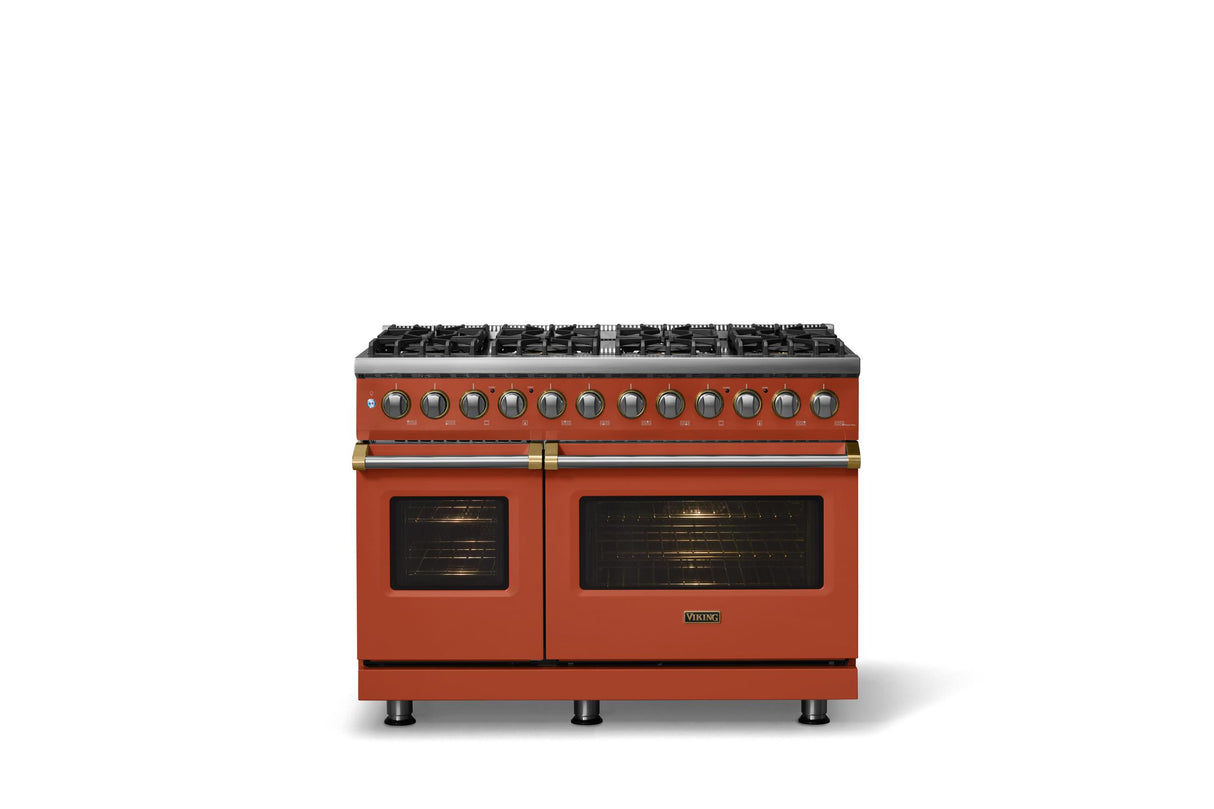 48"W. Dual Fuel Range (Burner: 8b, Finish: Spiced Cider, Trim: Brushed Brass, Fuel: Propane)