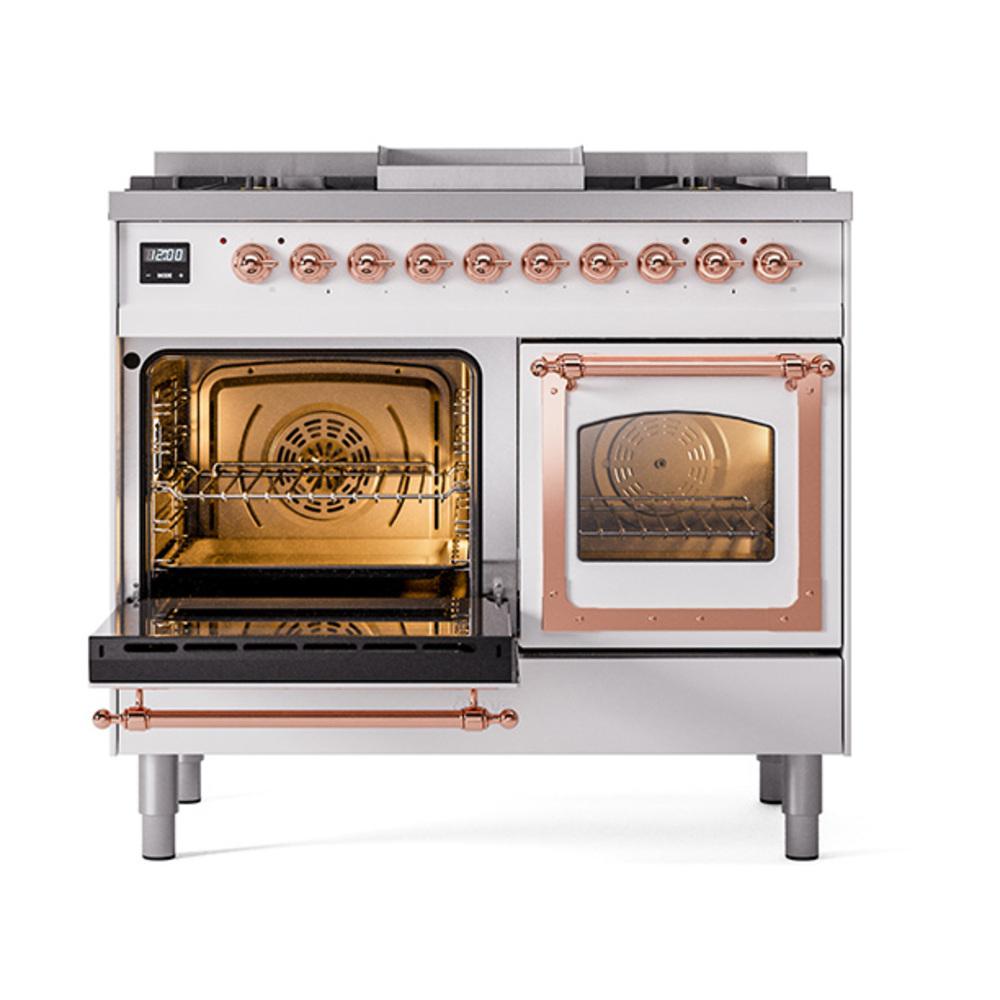 ILVE UND40FNMPWHPLP Nostalgie II Noblesse 40 inch Dual Fuel Range (Liquid Propane, Triple Glass Door, White, Copper)