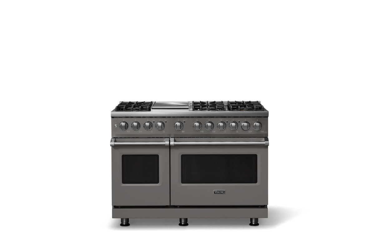 48"W. Dual Fuel Range (Burner: 6g, Finish: Damascus Gray, Trim: Polished Chrome, Fuel: Propane)