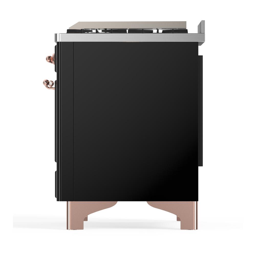 ILVE UM48FNR3BKPLP Majestic III 48 inch Dual Fuel Range with 8 Burners and Griddle, Dual Function Burner up to 25,000 BTU (Liquid Propane, Triple Glass Door, Glossy Black, Copper)
