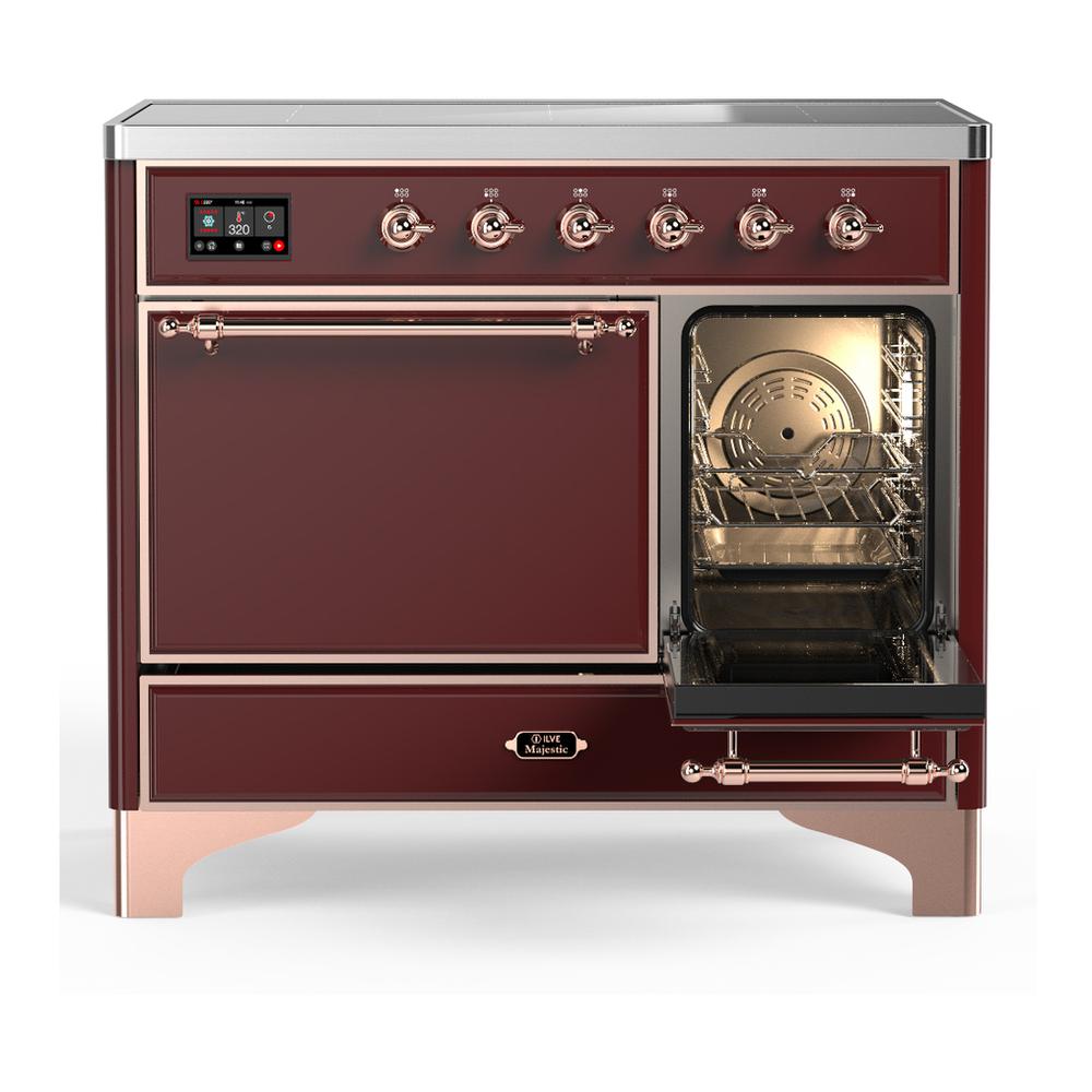 ILVE UMDIB40QNR3BUP Majestic III 40 inch Induction Range with 6 Elements, 3.82 cu. ft. Total Oven Capacity (Solid Door, Burgundy, Copper)