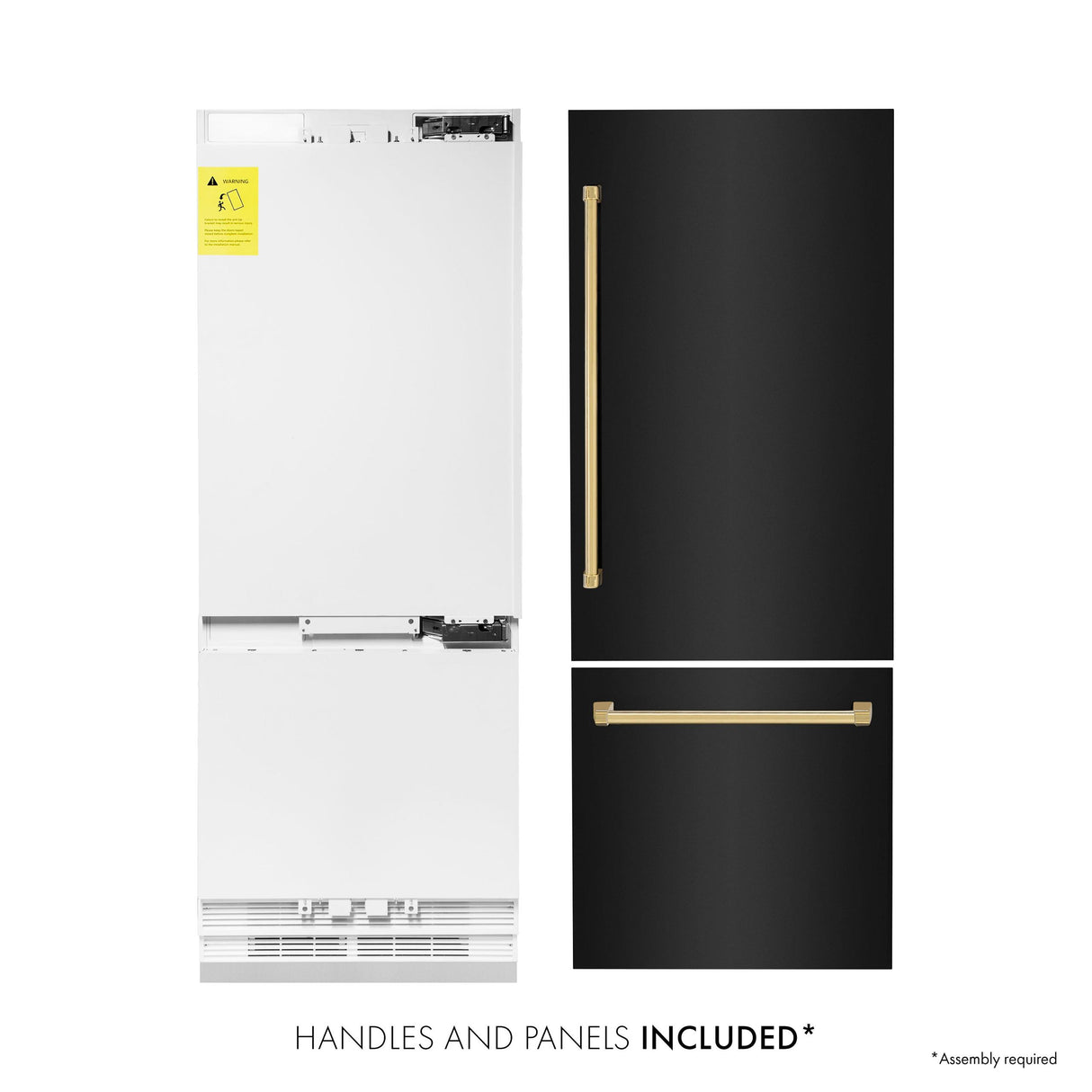 ZLINE 30" Autograph Edition 16.1 cu. ft. Built-in 2-Door Bottom Freezer Refrigerator with Internal Water and Ice Dispenser in Black Stainless Steel with Polished Gold Accents (RBIVZ-BS-30-G)