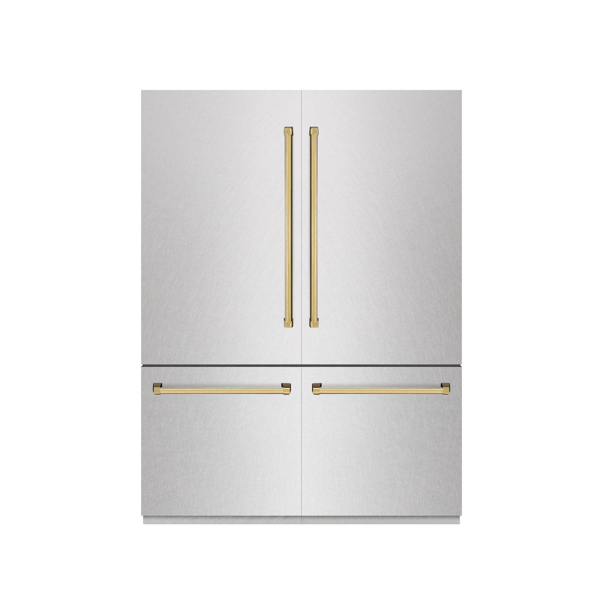 ZLINE Autograph Edition 60 in. 32.2 cu. ft. French Door Built-In Bottom Freezer Refrigerator with Water Dispenser and Ice Maker in DuraSnow' Stainless Steel with Graphite Gray Interior and Polished Gold Accents (GRBIVZ-SN-60-G)