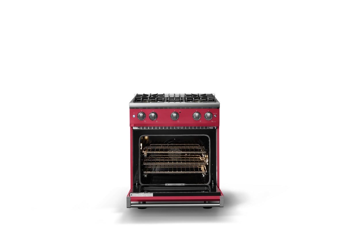 30"W. Sealed Burner Gas Range (Finish: Valentine, Trim: Polished Chrome, Fuel: Natural Gas)