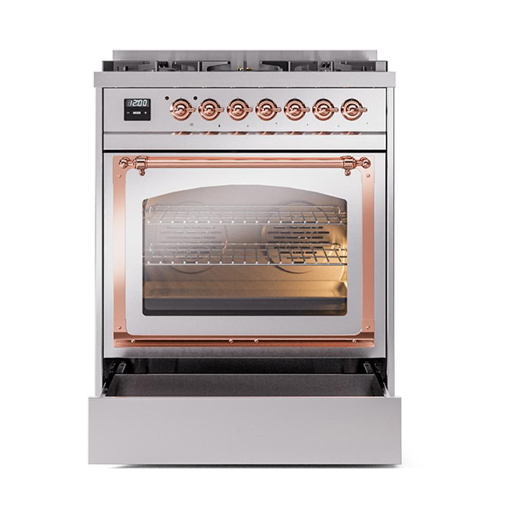 ILVE UN30NMPSSP Nostalgie II Noblesse 30 inch Dual Fuel Range (Natural Gas, Triple Glass Door, Stainless Steel, Copper)