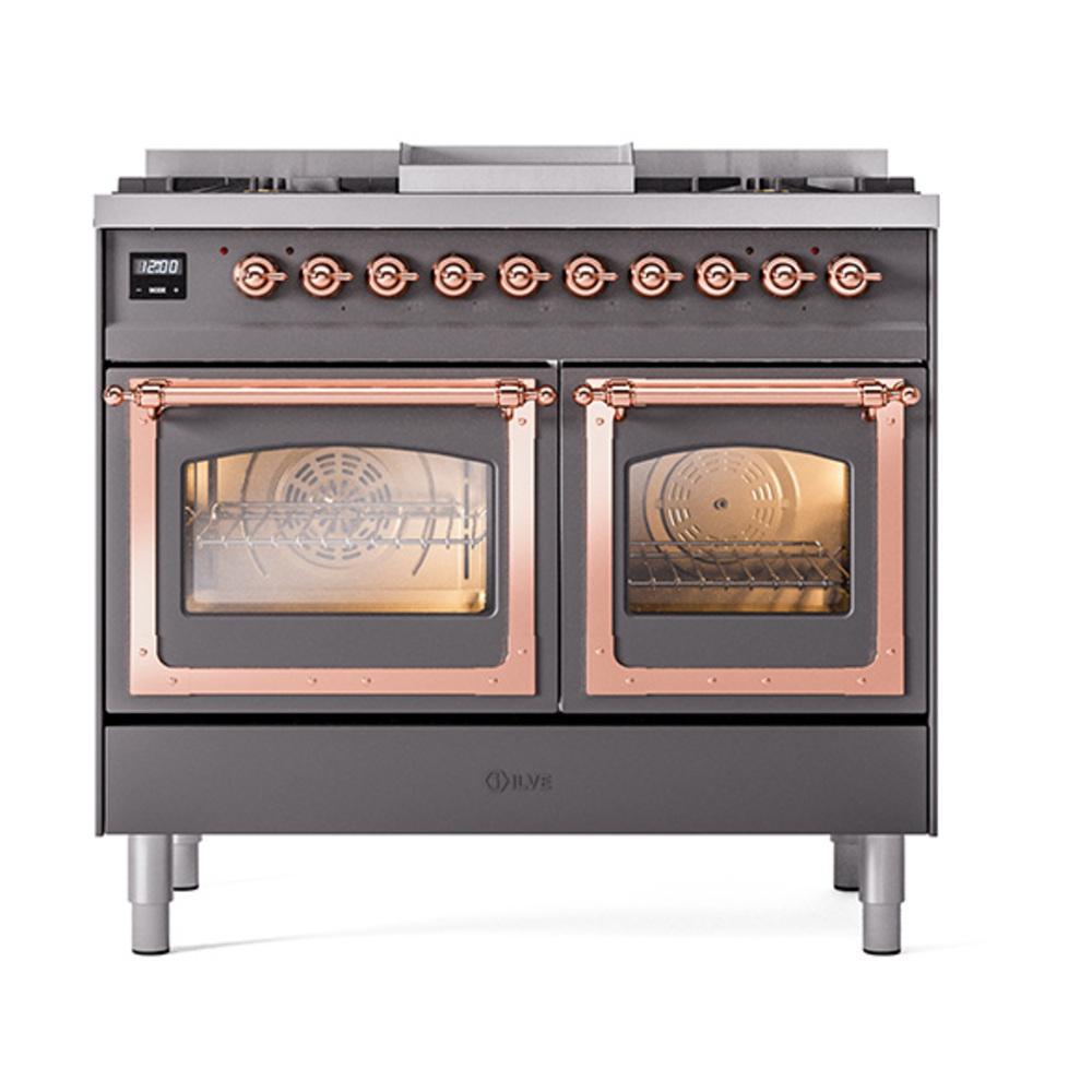 ILVE UND40FNMPMGP Nostalgie II Noblesse 40 inch Dual Fuel Range (Natural Gas, Triple Glass Door, Graphite Matte, Copper)