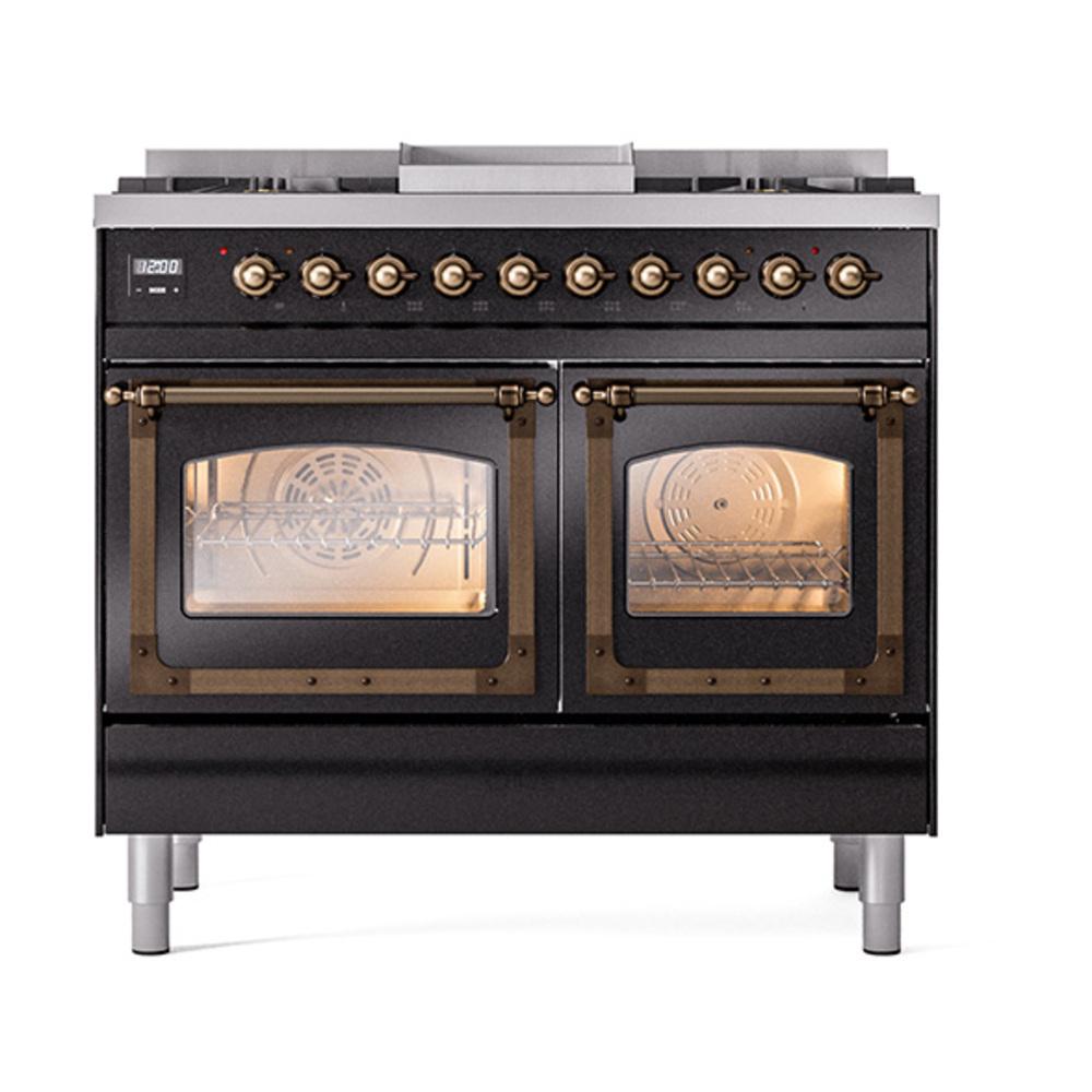 ILVE UND40FNMPBKB Nostalgie II Noblesse 40 inch Dual Fuel Range (Natural Gas, Triple Glass Door, Glossy Black, Burnished)