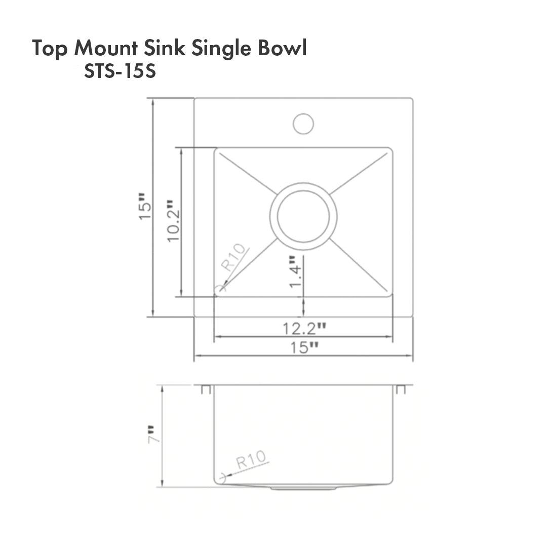 ZLINE 15 in. Donner Topmount Single Bowl Satin Stainless Steel Bar Kitchen Sink (STS-15S)