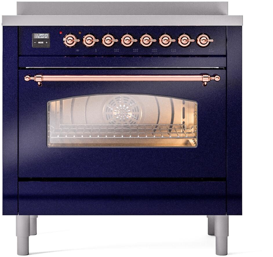 Nostalgie II 36 Inch Electric Freestanding Range in Blue with Copper Trim