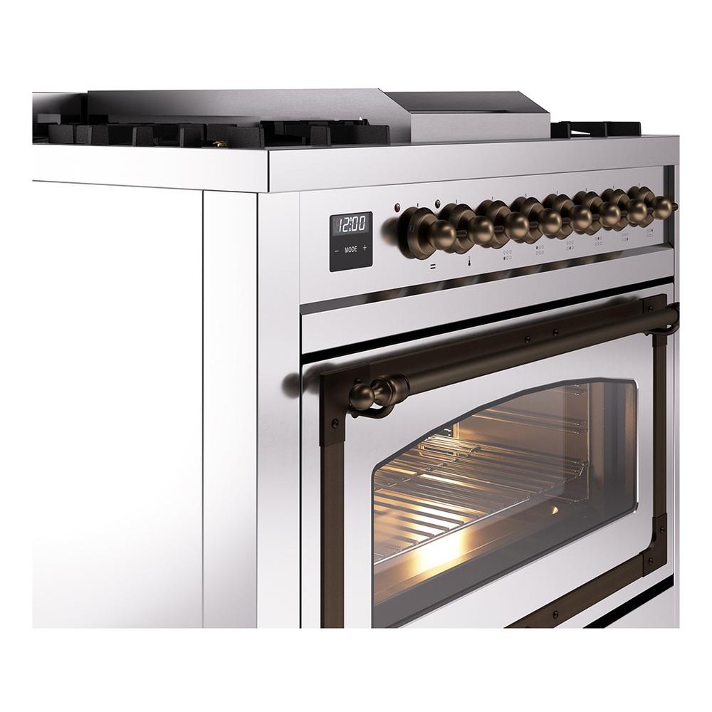 ILVE UN36FNMPSSB Nostalgie II Noblesse 36 inch Dual Fuel Range (Natural Gas, Triple Glass Door, Stainless Steel, Burnished)
