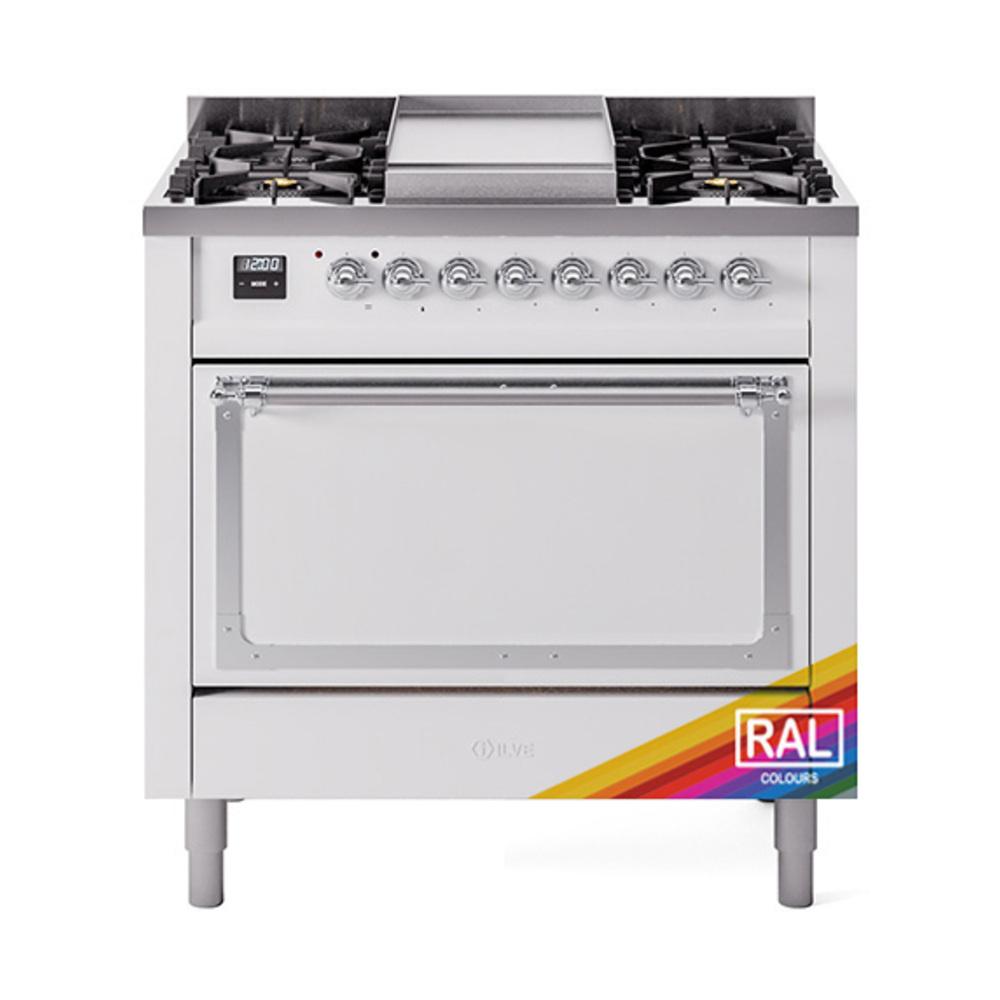 ILVE UN36FQNMPRACLP Nostalgie II Noblesse 36 inch Dual Fuel Range (Liquid Propane, Solid Door, RAL, Chrome)