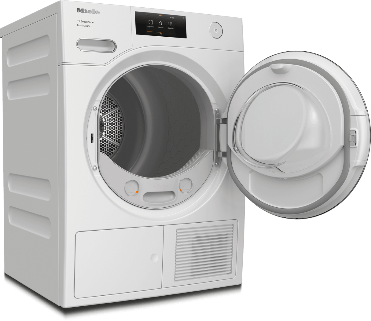 TXR960WP Eco&Steam - T1 Heat-Pump Dryer: 18 lb (8 kg) M Touch SteamCare Honeycomb drum FragranceDos Miele@home