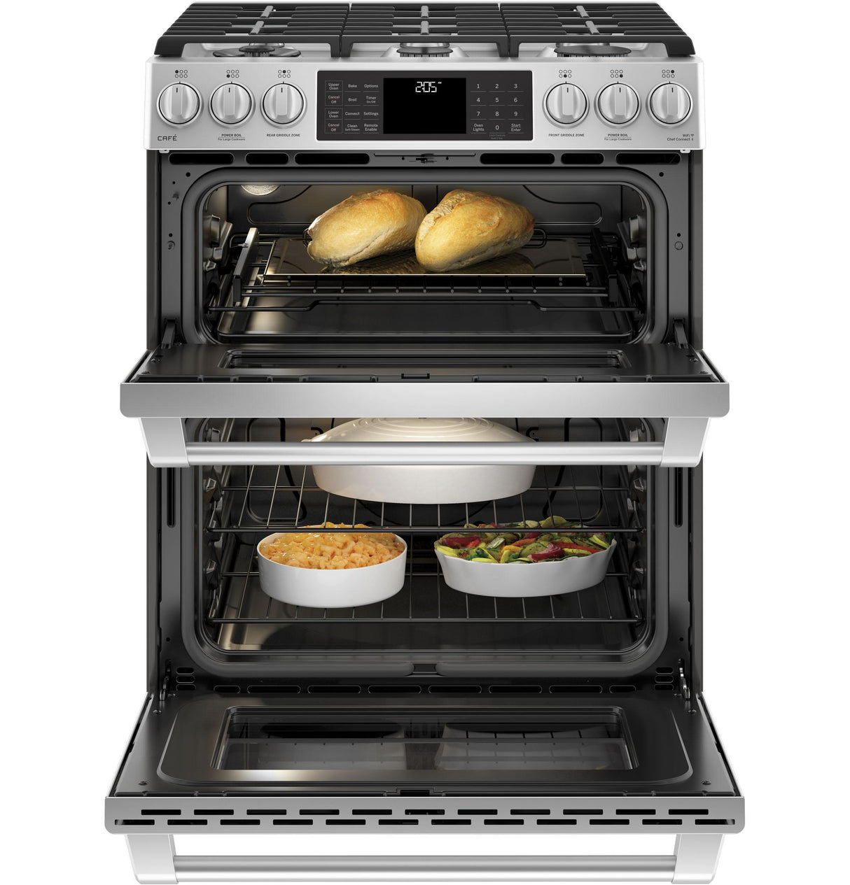 GE Cafe™ Series 30" Slide-In Front Control Dual-Fuel Double Oven with Convection Range