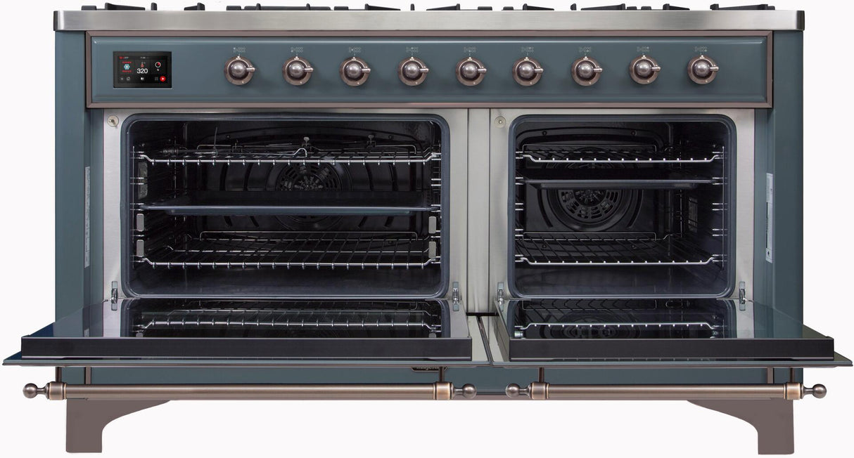 Majestic II 60 Inch Dual Fuel Natural Gas Freestanding Range in Blue Grey with Bronze Trim