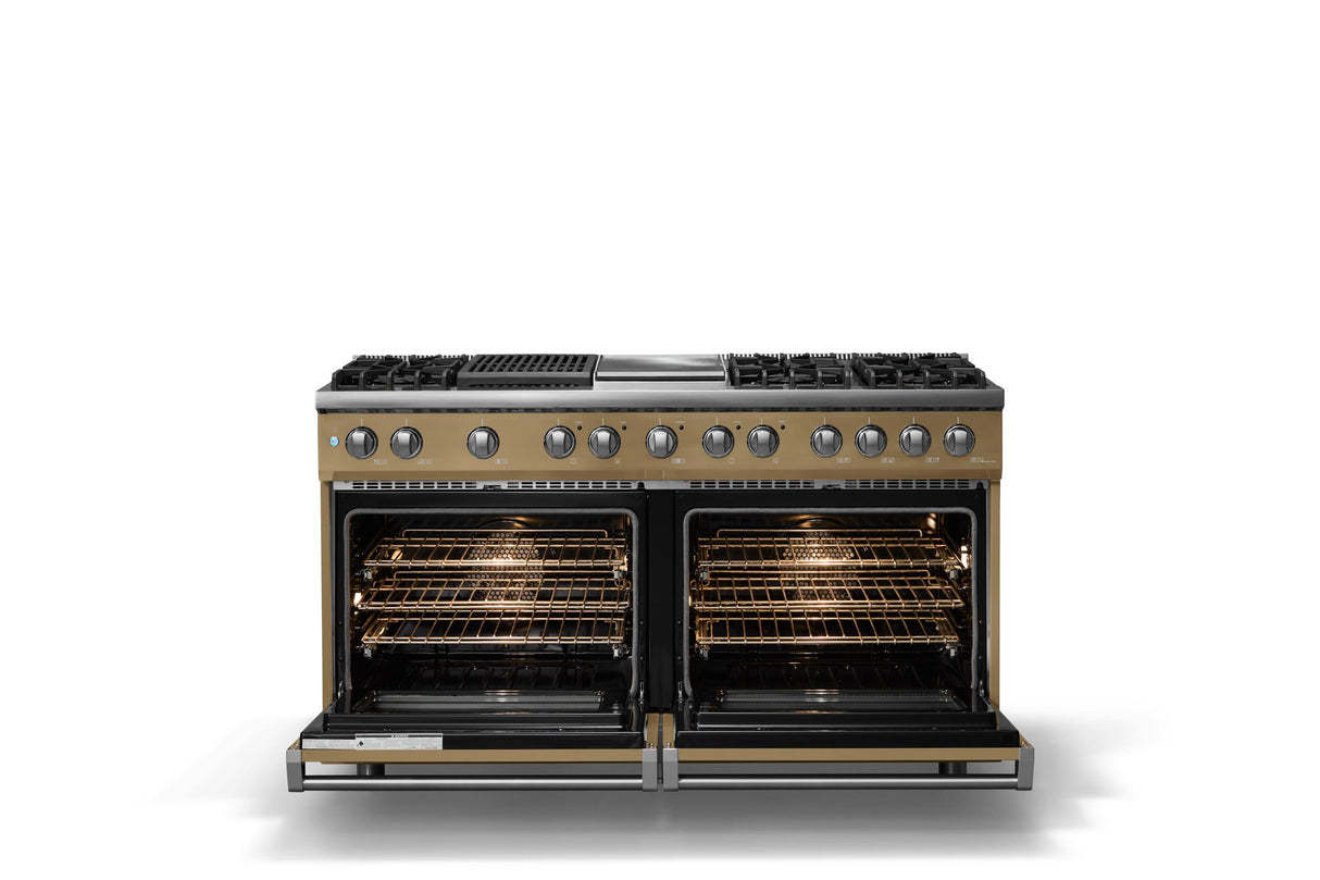 60"W.Dual Fuel Range (Finish: Golden Hour, Trim: Polished Chrome, Fuel: Natural Gas)