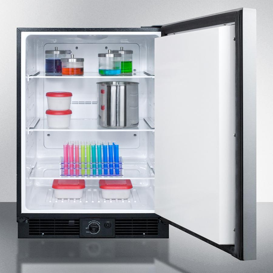 24" Wide Frost-free Built-in Undercounter All-refrigerator With Temperature Alarm, Thermometer, Lock, Internal Fan, Green Dot Cord, and Stainless Steel Door
