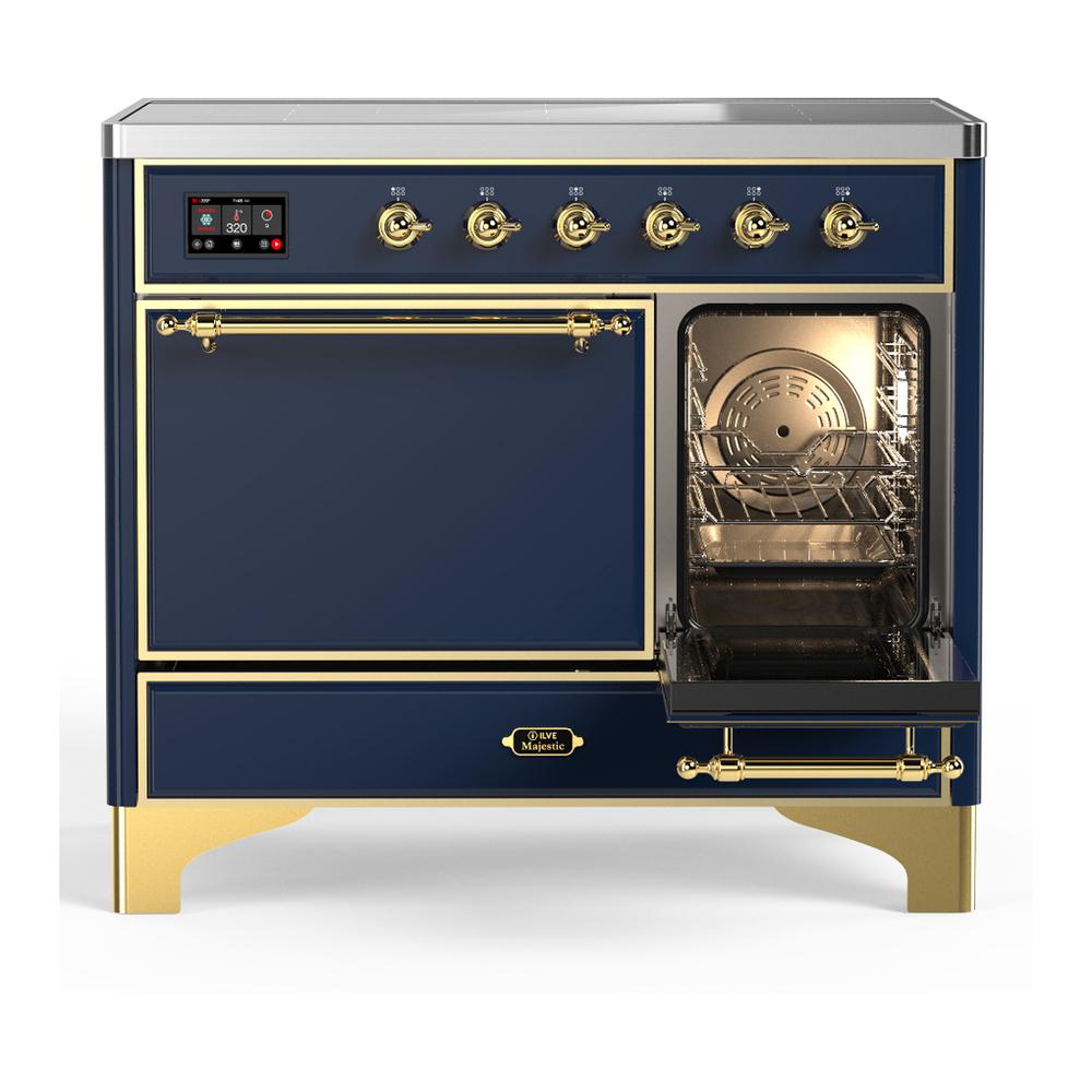 ILVE UMDIB40QNR3MBG Majestic III 40 inch Induction Range with 6 Elements, 3.82 cu. ft. Total Oven Capacity (Solid Door, Midnight Blue, Brass)