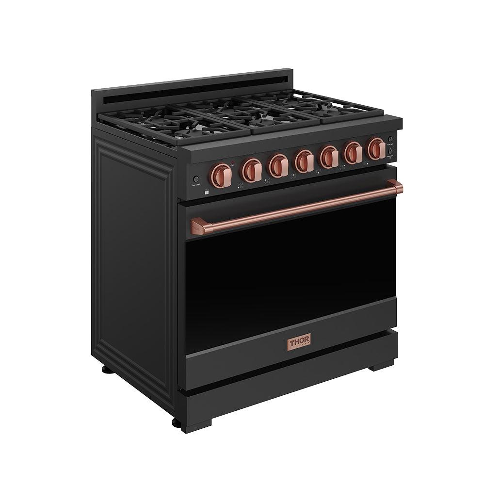 36 Inch Professional Gas Range With Precision Knob In Black and Rose Gold Gordon Ramsay Series