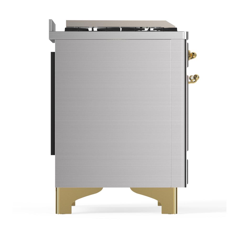 ILVE UM48FNR3SSG Majestic III 48 inch Dual Fuel Range with 8 Burners and Griddle, Dual Function Burner up to 25,000 BTU (Natural Gas, Triple Glass Door, Stainless Steel, Brass)