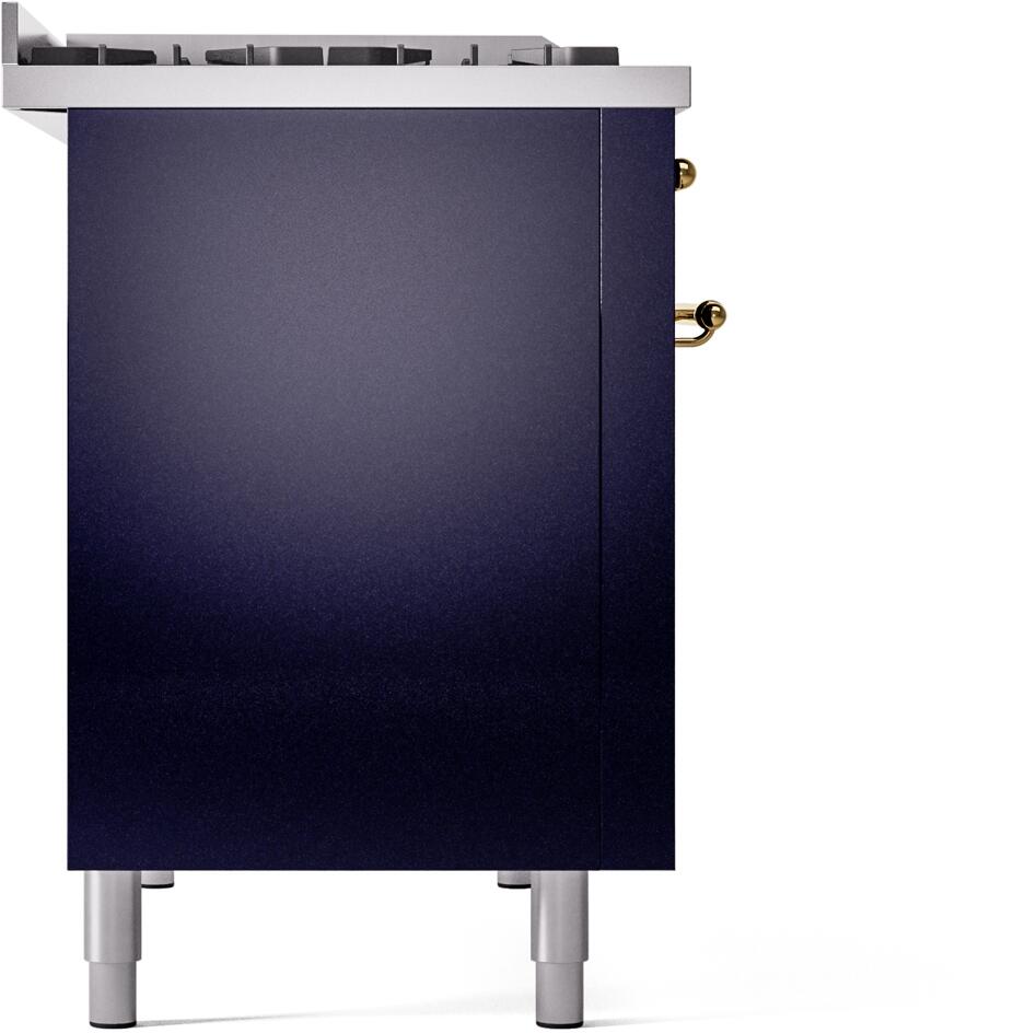 Nostalgie II 48 Inch Dual Fuel Natural Gas Freestanding Range in Blue with Brass Trim
