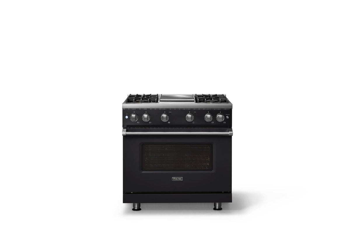 36"W. Sealed Burner Gas Range (Burner: 4g, Finish: Onyx, Trim: Polished Chrome, Fuel: Natural Gas)