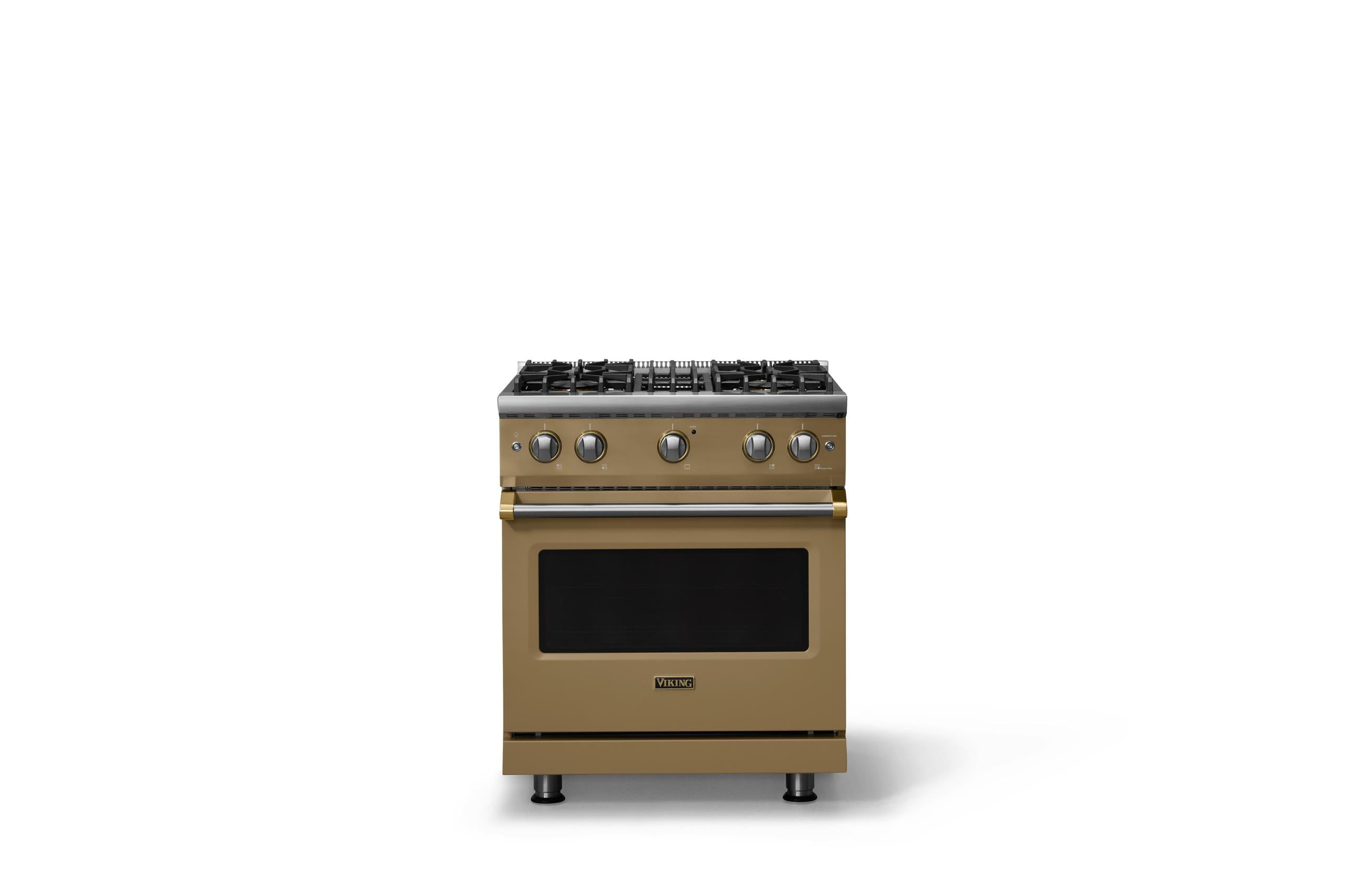 30"W. Sealed Burner Gas Range (Finish: Golden Hour, Trim: Brushed Brass, Fuel: Natural Gas)