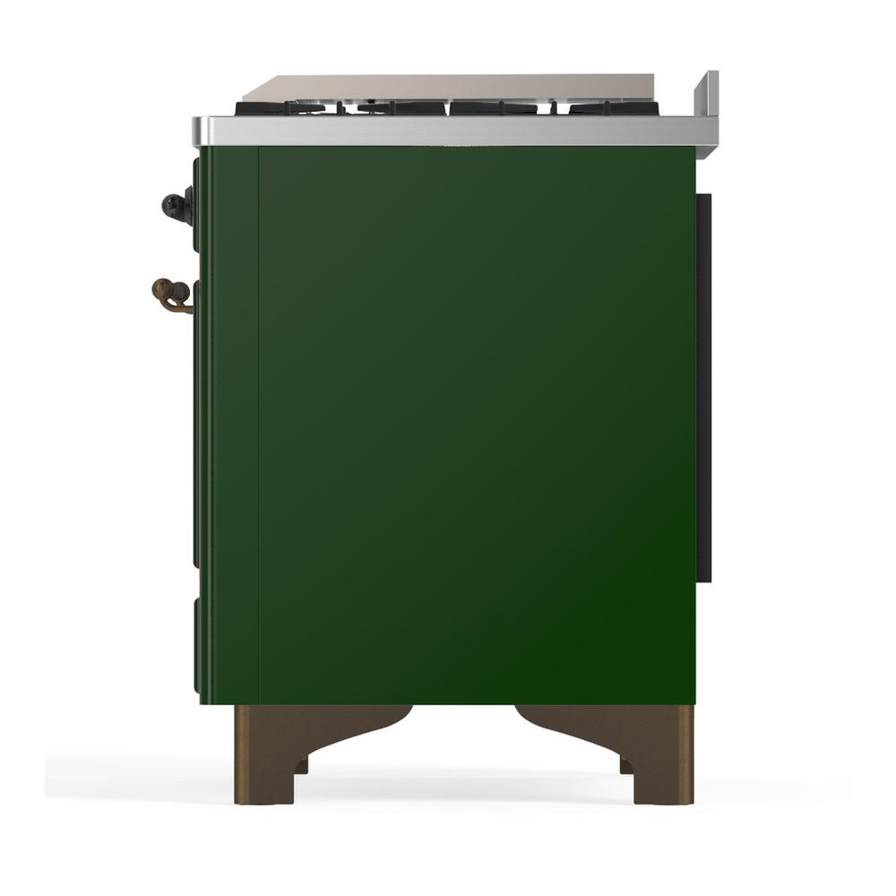 ILVE UM48FQNR3EGBLP Majestic III 48 inch Dual Fuel Range with 8 Burners and Griddle, Dual Function Burner up to 25,000 BTU (Liquid Propane, Solid Door, Emerald Green, Burnished)