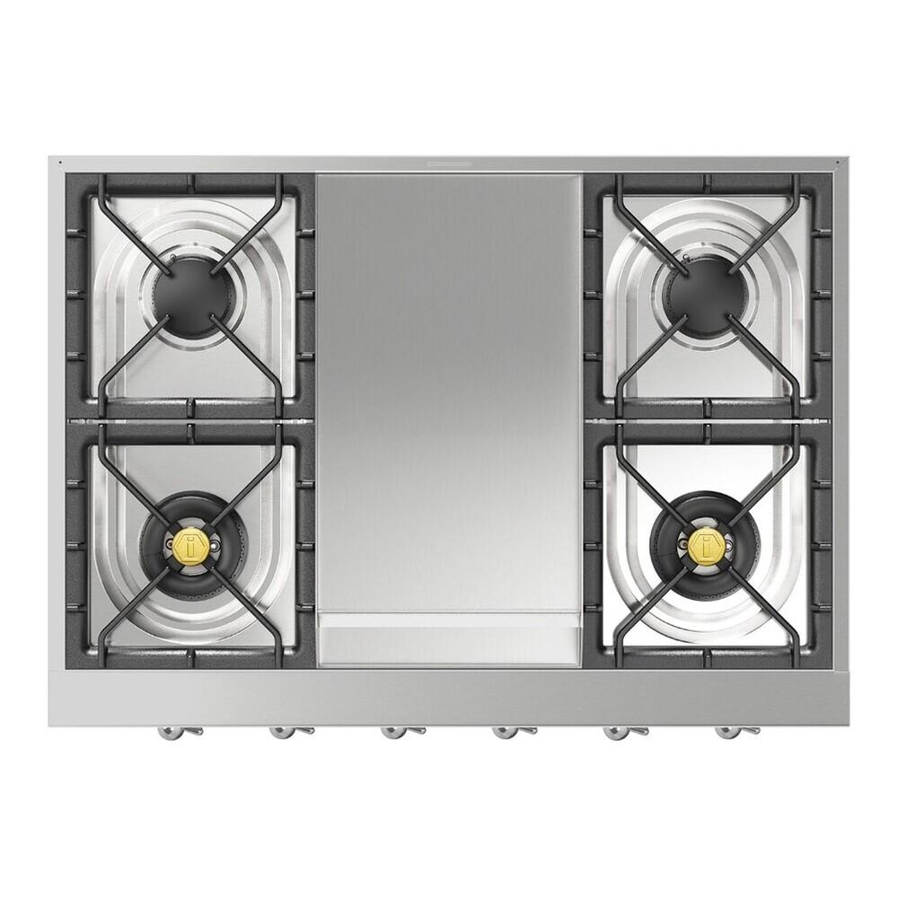 ILVE UHCP36FNSSCLP Nostalgie II 36 inch Built-In Gas Rangetop with 6 Burners and Griddle, in Stainless Steel (Liquid Propane, Chrome)