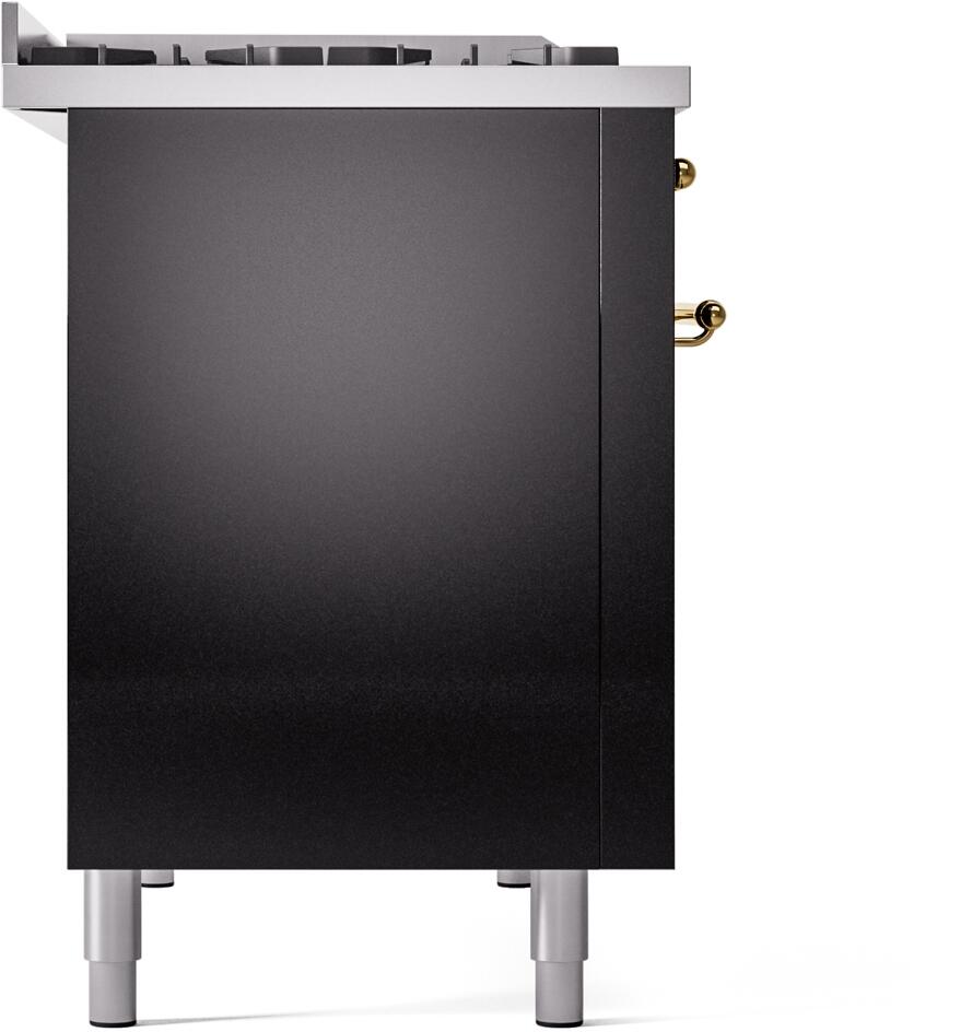 Nostalgie II 48 Inch Dual Fuel Natural Gas Freestanding Range in Glossy Black with Brass Trim