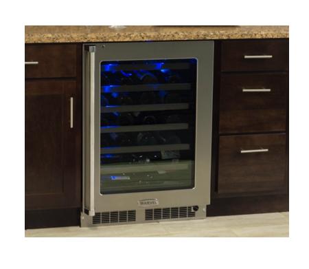 24" High Efficiency Single Zone Wine Cellar - Stainless Frame, Glass Door With Lock - Integrated Left Hinge