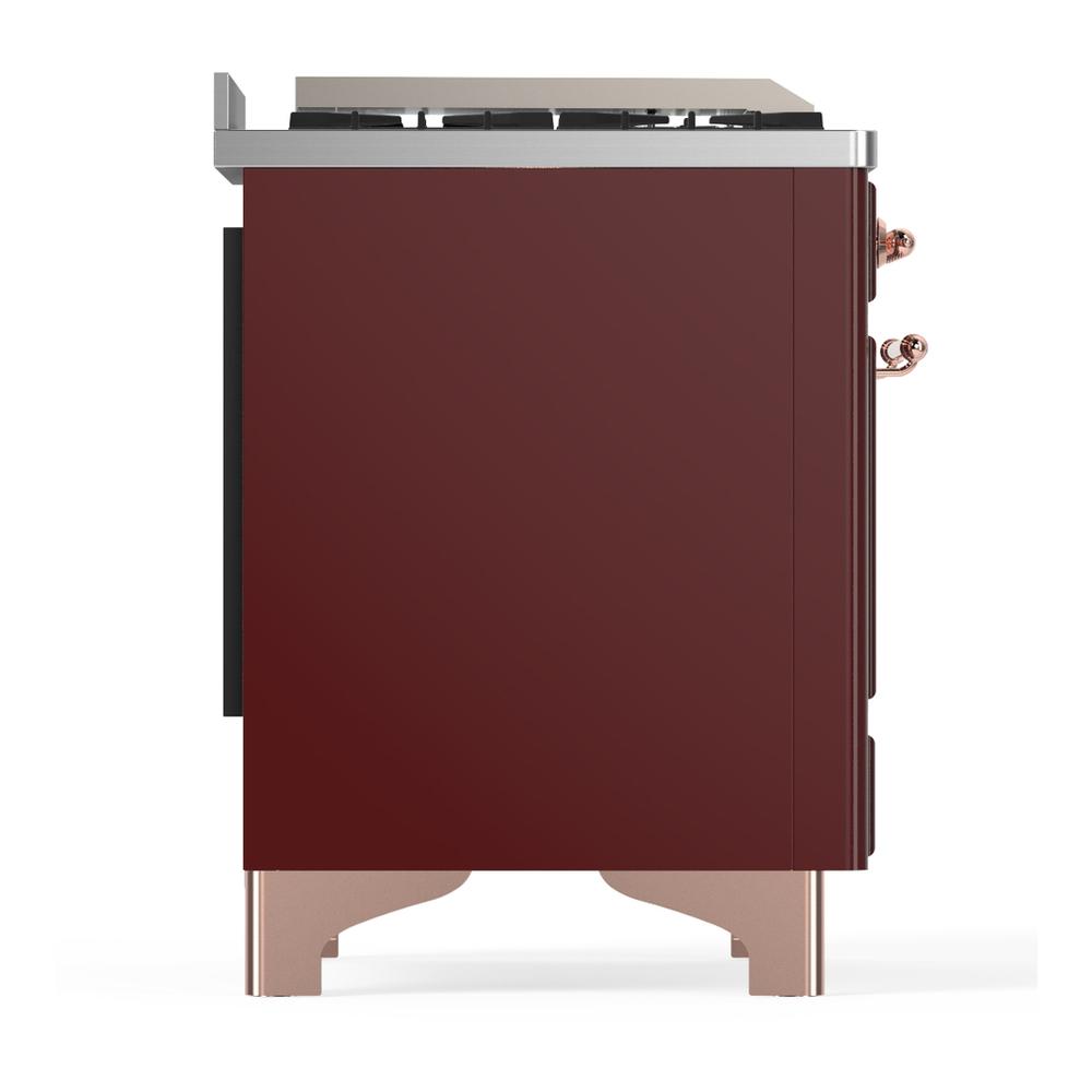 ILVE UM60FQNR3BUPLP Majestic III 60 inch Dual Fuel Range with 9 Burners and Griddle, Dual Function Burner up to 25,000 BTU (Liquid Propane, Solid Door, Burgundy, Copper)