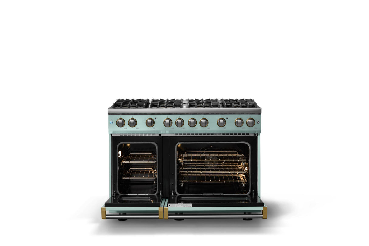 48"W. Sealed Burner Gas Range (Burner: 8b, Finish: Splash, Trim: Polished Chrome, Fuel: Propane)