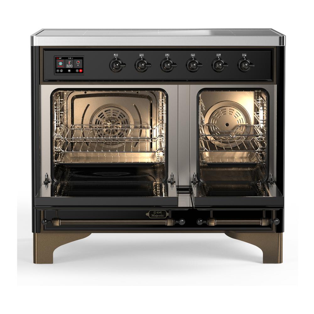 ILVE UMDIB40QNR3BKB Majestic III 40 inch Induction Range with 6 Elements, 3.82 cu. ft. Total Oven Capacity (Solid Door, Glossy Black, Burnished)