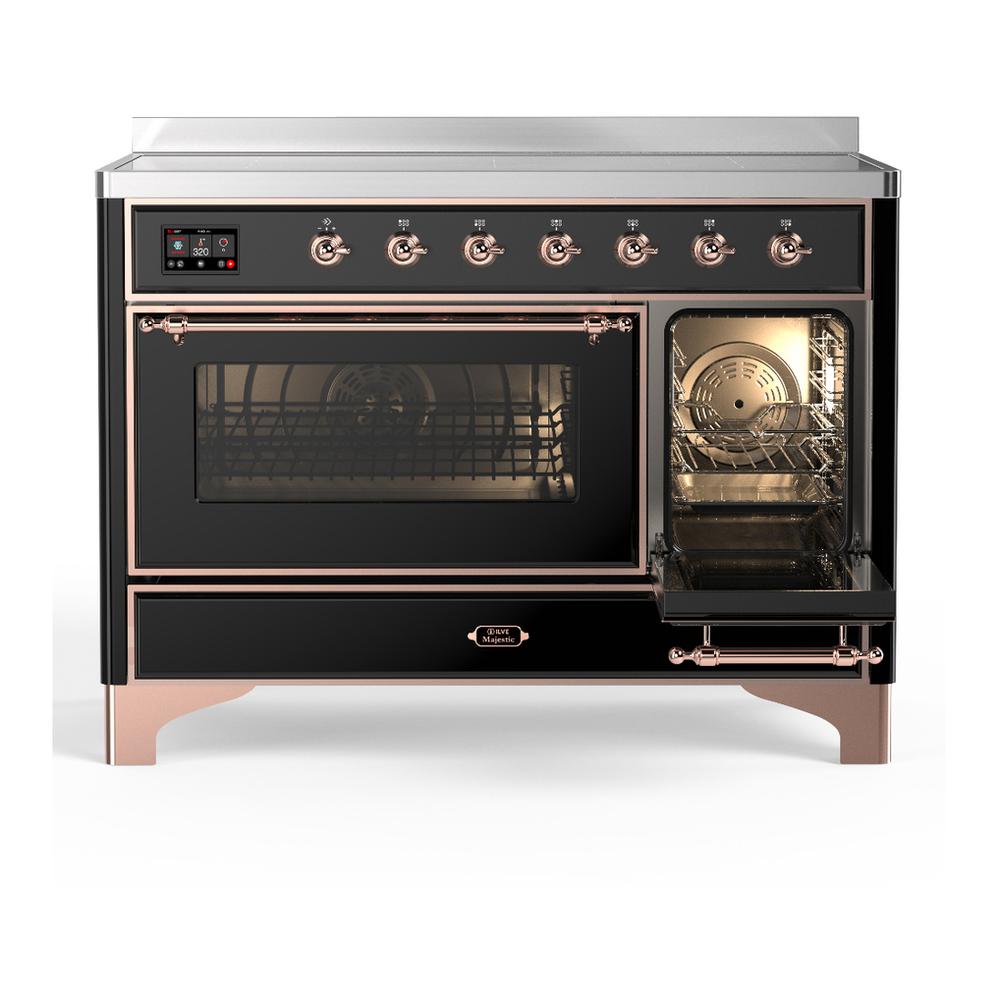 ILVE UMIB48NR3BKP Majestic III 48 inch Induction Range with 6 Elements, 5.02 cu. ft. Total Oven Capacity (Triple Glass Door, Glossy Black, Copper)