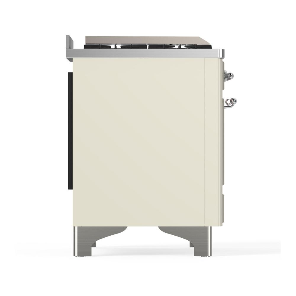 ILVE UM48FNR3AWCLP Majestic III 48 inch Dual Fuel Range with 8 Burners and Griddle, Dual Function Burner up to 25,000 BTU (Liquid Propane, Triple Glass Door, Antique White, Chrome)