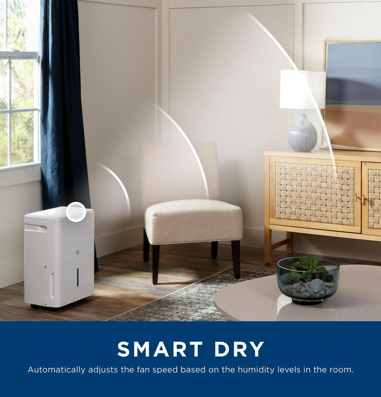 GE® 50 Pint Portable Dehumidifier with Smart Dry for Wet Spaces