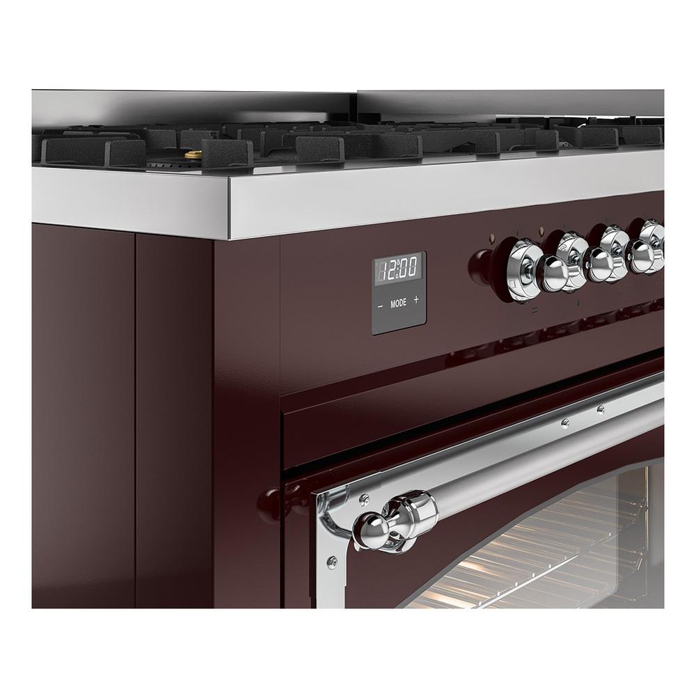 ILVE UN60FNMPBUCLP Nostalgie II Noblesse 60 inch Dual Fuel Range (9 Sealed Burners + Griddle, Liquid Propane, Triple Glass Door, Burgundy, Chrome)