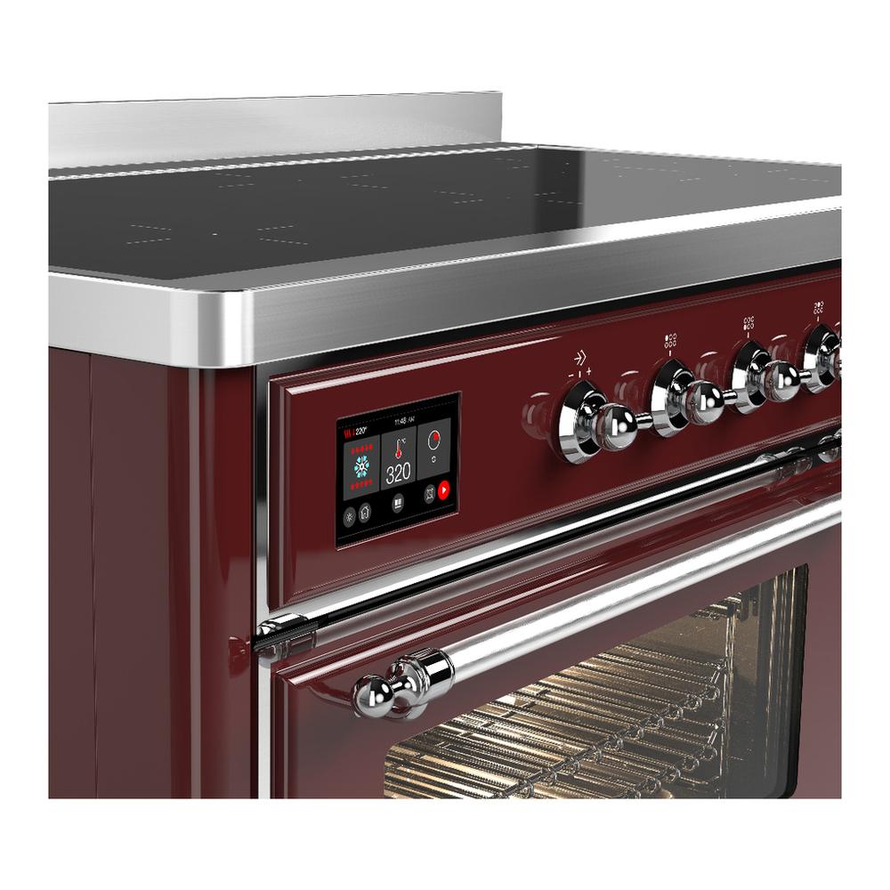 ILVE UMIB48NR3BUC Majestic III 48 inch Induction Range with 6 Elements, 5.02 cu. ft. Total Oven Capacity (Triple Glass Door, Burgundy, Chrome)