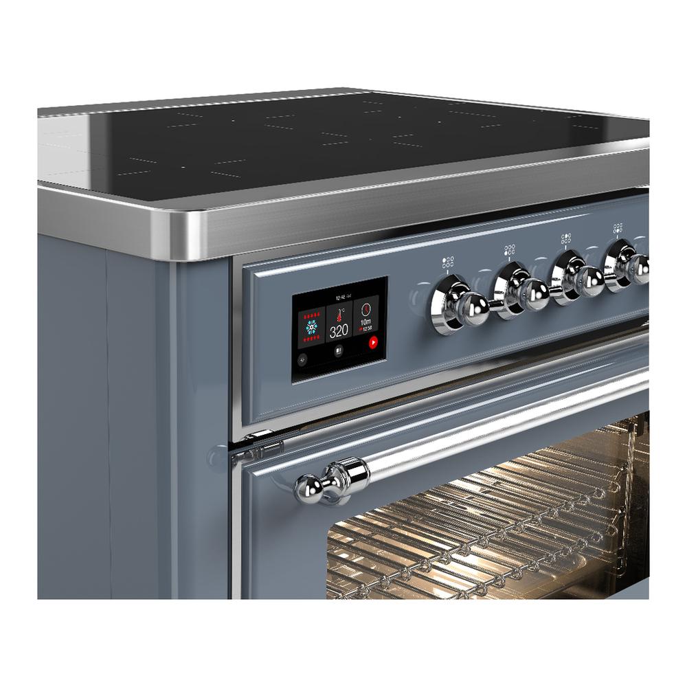 ILVE UMIB36NR3BGC Majestic III 36 inch Induction Range with 6 Elements, 3.5 cu. ft. Total Oven Capacity (Triple Glass Door, Blue Grey, Chrome)